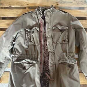 American Eagle Outfitters Olive-Tan Military Field Jacket with Sherpa Lining